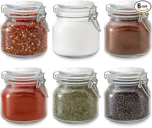 6 Pack Spice Jars, 25 oz Glass Containers with Airtight Lids, Small Herb Jars with Labels for Kitchen Storage