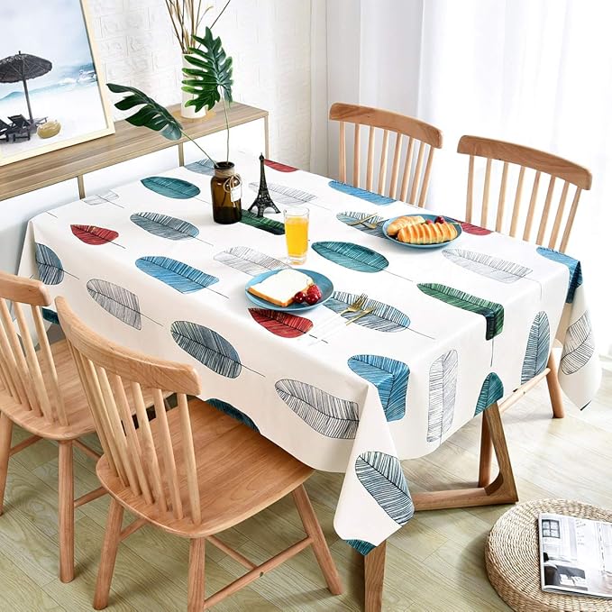 LOHASCASA Vinyl Oilcloth Tablecloth Wipeable PVC Heavy Duty Plastic Small Oblong Waterproof Spillproof Tablecloths Weights for Summer Outdoor Rv Picnic Table Cloth - 6 ft Colorful Leaf 54 x 72 Inch