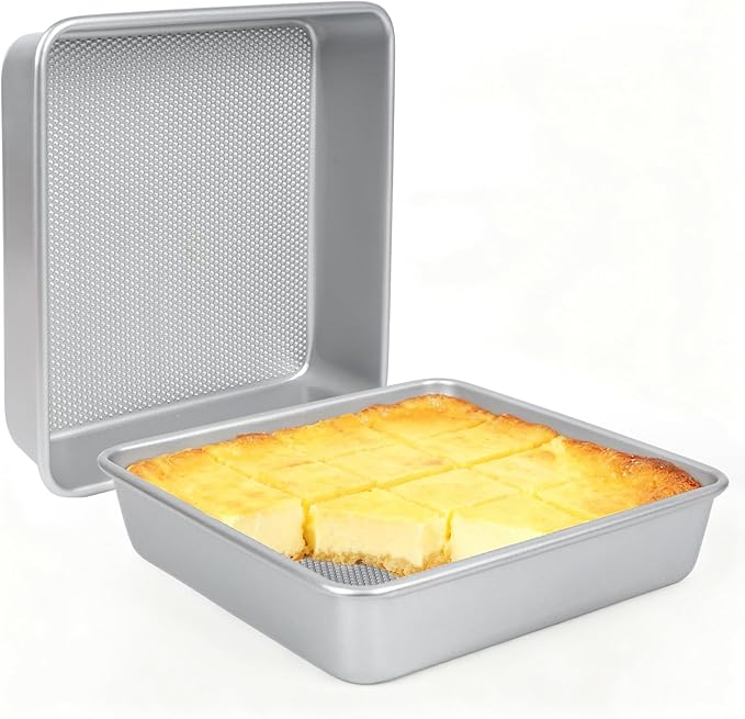 Logario 9-Inch Square Cake Pan Set of 2, Heavy Duty Nonstick with Textured Honeycomb Surface, Aluminized Steel BPA & PFOA Free, Warp Resistant, Even Heating for Brownies, Lasagna, Pizza & Casseroles