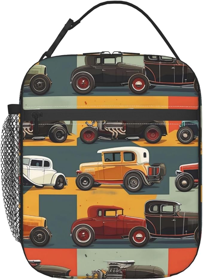 VANZEV Insulated Lunch Box for Women Men, Cars Theme Lunch Box Reusable Portable Lunch Bag Cooler Tote Waterproof Lunch Container for Office Picnic Work Travel