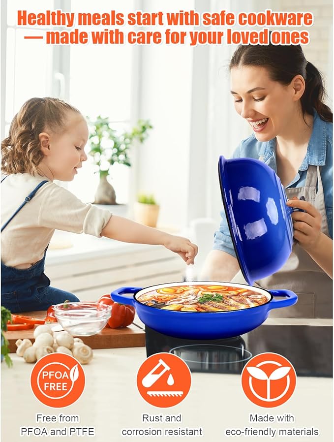 QuliMetal Dutch Oven Bread Baking- 5QT Enamel cast iron Oven with Sourdough Bread-Baking Supplies like Bread Proofing Basket, Scoring Lame, Dough Whisk for Sour dough, Bread-making Blue