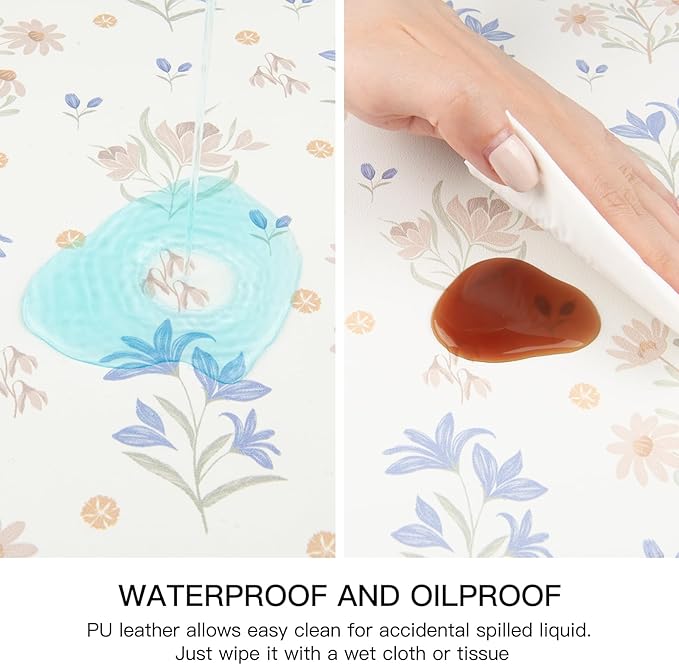 QIYI Placemats Set of 6, 12x18 Inch Faux Leather Place Mats for Kitchen Dinning, Heat Resistant Anti Slip Floral Table Mats, Waterproof Wipeable Washable Placemat Party Table D챕cor, Minimal Flowers