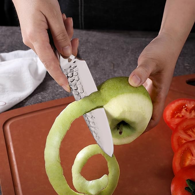 FXFSTEEL Paring Knife ??5 inch German 1.4116 Stainless Steel Blade with Full Tang Pakka Wood Handle Small Kitchen Knife for Fruit and Vegetable Cutting, Multi-Purpose Sharp Chef Knife