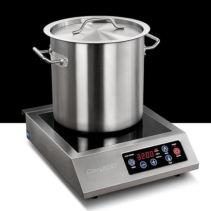 ChangBERT Portable Induction Cooktop 208-240V 3200W NSF Certified Commercial Range Countertop Burner Pro Chef Professional Hot Plate High Power Premium Stainless Steel Housing Schott Glass