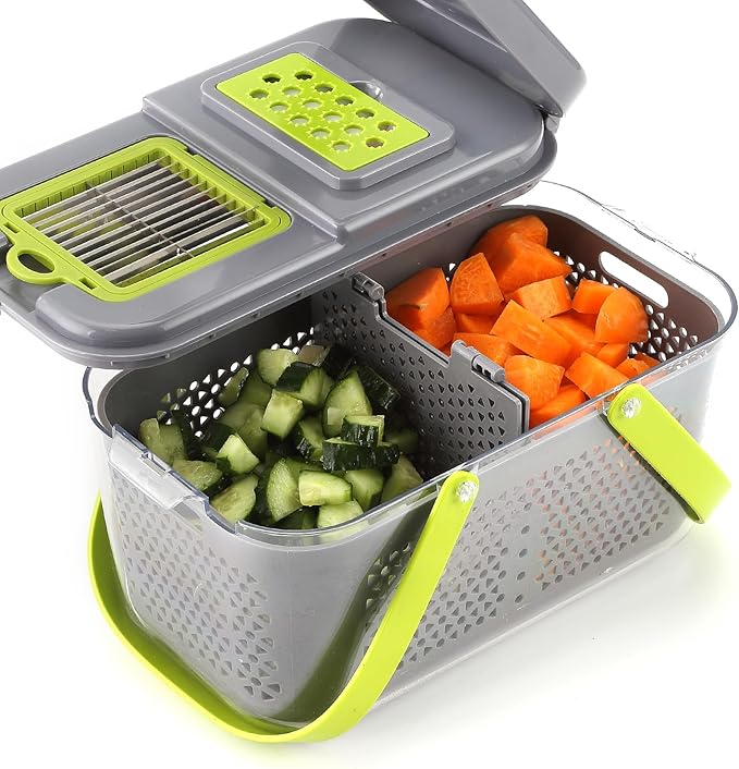 DOSMAMZ 22PCS Multi-function Vegetable & Fruit Chopper, Mandolin Food Slicer, Veggie Shredder with Container, Essential Kitchen Gadgets (22 in 1, Gray)