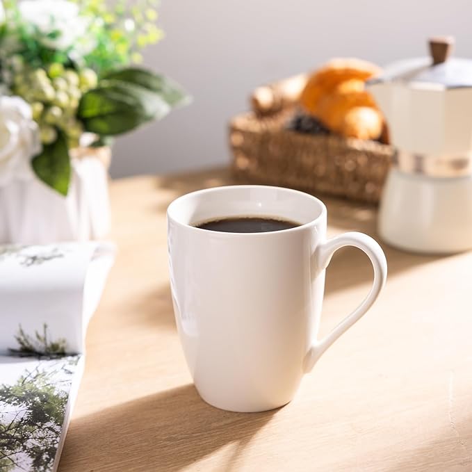 GBhome 12 oz Coffee Mugs Set of 6, Off White Mugs with Large Handle for Man, Woman, Dad, Mom, Light Weight Coffee Mugs for Latte/Cappuccino/Cocoa/Milk, Dishwasher & Microwave Safe