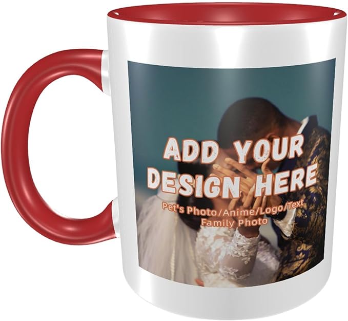 Customizable Mugs and Coffee Cups with Various Creative Designs Customize Your Photos Images Texts Partial or Full-Size Printing (Partial, Red)