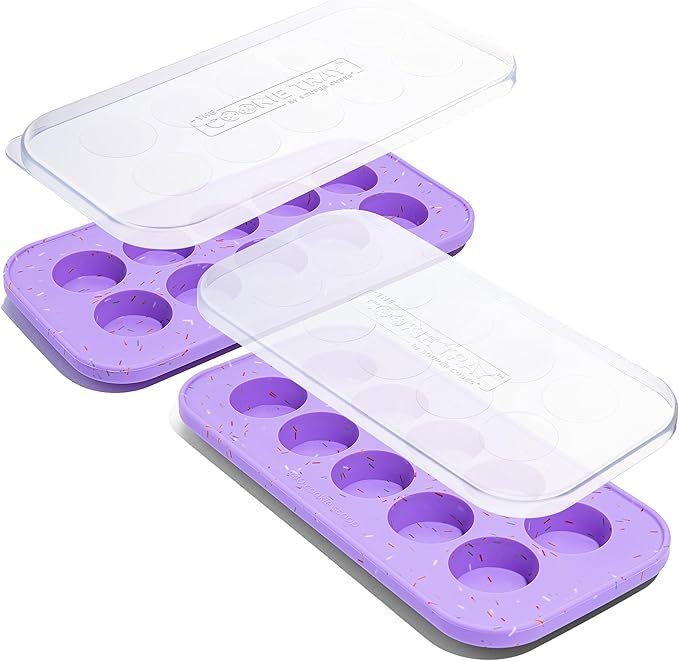 Souper Cubes Silicone Cookie Dough Freezer Tray - Perfect for Freezing and Storing Cookies, Mini Chocolates, Mini Egg Bites, Peanut Butter Cups and More - Lavender With Sprinkles - 2-Pack