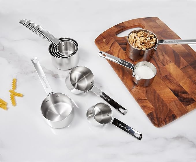 KEAWELL Premium 5-Piece Measuring Cups Set ??/4, 1/3, 1/2, 2/3, and 1 cup-18/10 Stainless Steel - Upscale, Durable, Stackable, Dishwasher Safe (Silver, 5PC Measuring Cups)