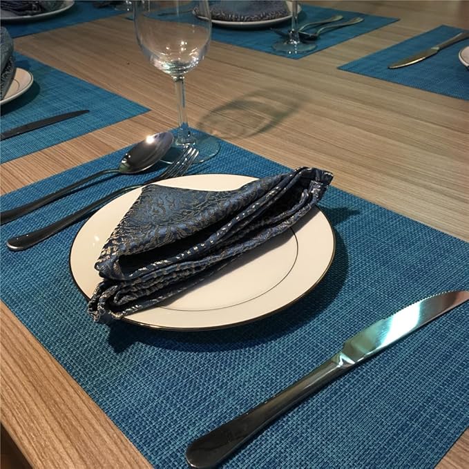 WAZAIGUR Placemats,Easy to Clean Crisscross Woven Vinyl Place Mats Durable Non-Slip Heat Resistant Table Mats,Placemats for Kitchen Table Set of 8,Blue