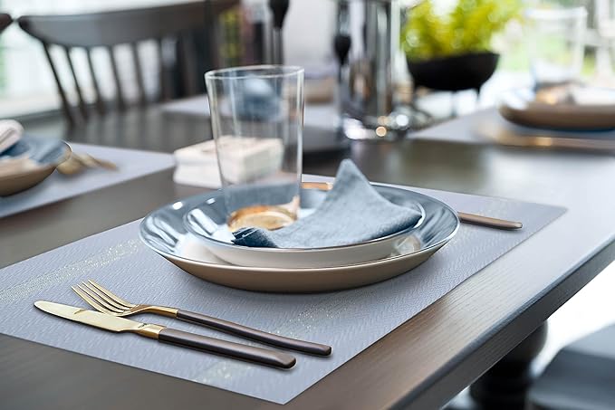 More D챕cor Dining Table Placemats, Washable Heat-Resistant PVC Vinyl Table Mats for Dining Room and Kitchen, Anti-Slip - Set of 4 - Purple
