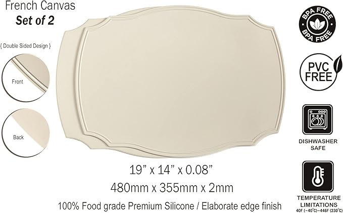 Rommy & Co. Premium Silicone Placemats, Set of 2 (French Canvas)