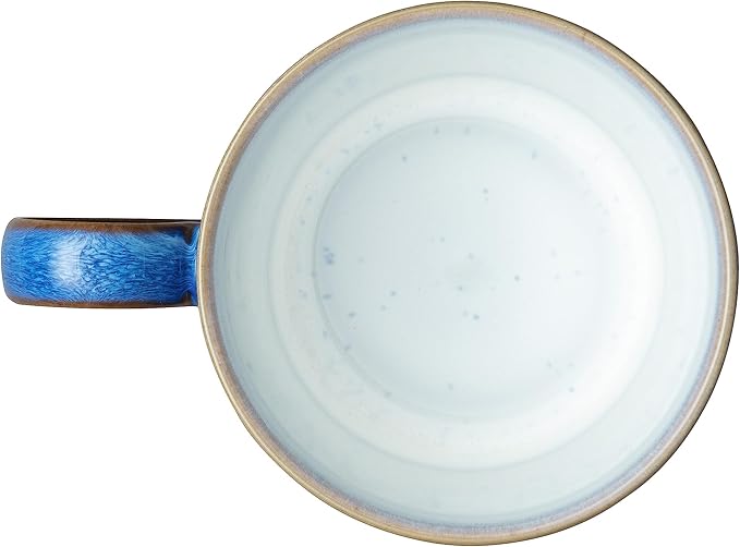 Denby - Blue Haze Large Coffee Mug Set of 4-13.5 Ounce Stoneware Tea Mug Set For Office & Home - Dishwasher Safe, Microwave Safe - Ceramic Tea Cups With Blue White Glaze