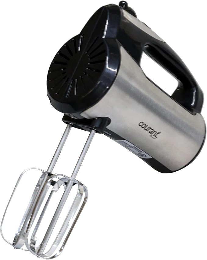 Courant 5-Speed Hand Mixer, Stainless Steel w/Turbo Function, Neat Storage Stand, Includes Set of Beaters & Dough Hooks, Perfect for Baking and Cooking - COUCHM1580ST (Silver)