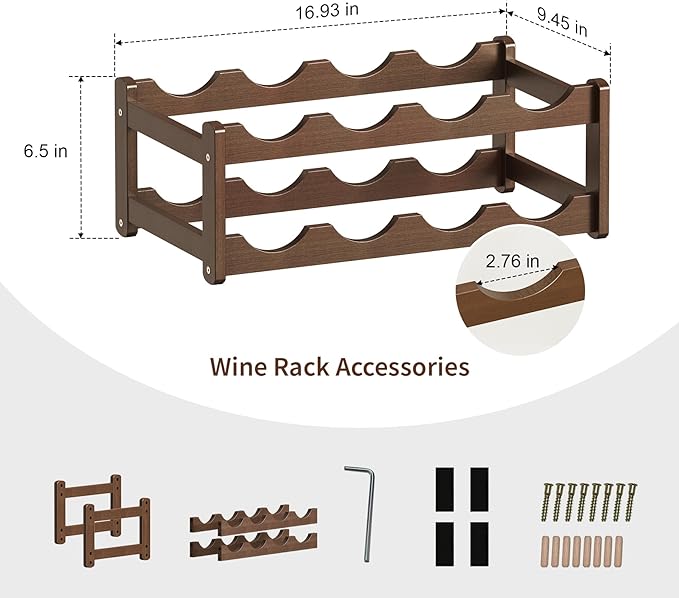 Wine Rack |Open & 2-Tier Bamboo Wine Holder| Freestanding Floor & Countertop Wine Display-Space-Saving Wooden Wine Storage Shelf for Kitchen, Cabinets,Bar & Dining Room(1, 2-Tiers)
