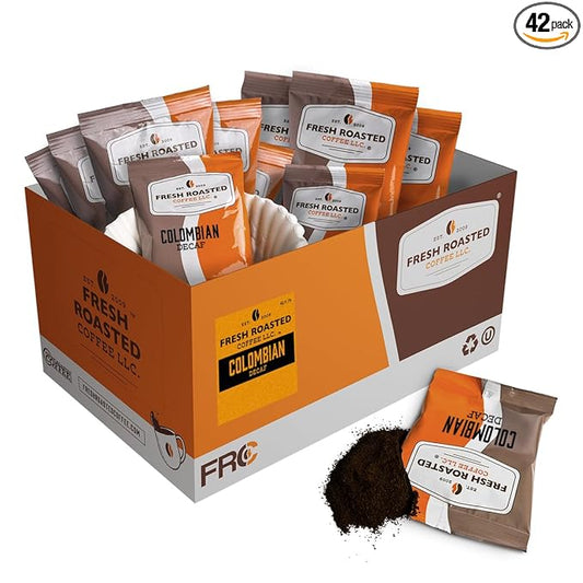 Fresh Roasted Coffee, 100% Colombian Decaf, Kosher, EA Natural Decaf, Pre-Ground Fractional Packs, 1.75 Ounce, 42 Count