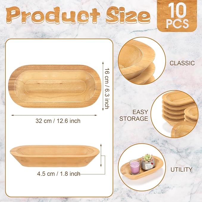 Nuogo 10 Pack Wooden Dough Bowls Bulk 12.5 Inch Rustic Dough Bowls for Wedding DIY Candle Home Crafts Making Farmhouse Fruits Supplies Decoration(Khaki)