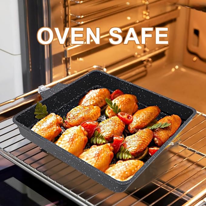 Nonstick Tamagoyaki Pan Large, Japanese Omelette Pan Nonstick, Japanese Square Egg Pan with Detachable Handle, PFAS & PFOA-Free, Oven Safe, 9" x 8.2"