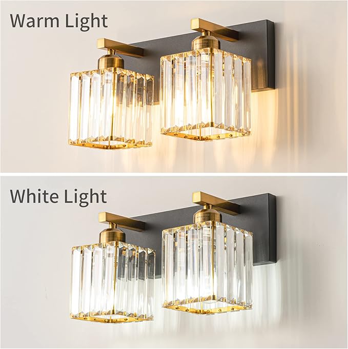 Modern Bathroom Vanity Light 2-Lights Black Gold Crystal Bathroom Wall Light Vanity Light Fixturesï¼?2.59-inch Modern Minimalist Design