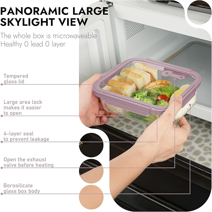 10-Pack Glass Food Storage Containers with Tempered Lids ??Borosilicate, Airtight, Oven-Safe (-4째F~950째F), BPA-Free, 4.4 & 1.6 Cup, Leak-Proof, Dishwasher Safe (Pink)