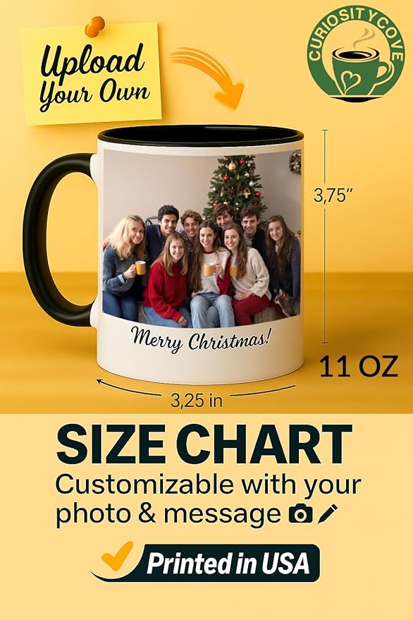 Personalized Coffee Mug | Custom Photo, Text, or Logo Cup (11oz, Black Rim, Inner, and Handle) |Dishwasher & Microwave Safe |Unique Gift for Men & Women ?밫aza Personalizada