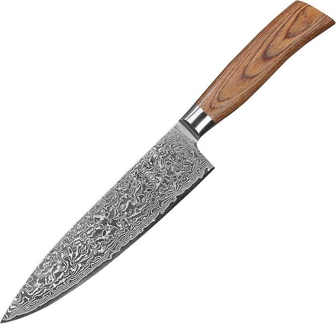 Wakoli EDIB Pro Damascus Chef Knife ??Japanese Style Kitchen Knife | 7.9-Inch Genuine Damascus Steel Blade with VG10 Core | Ergonomic Pakkawood Handle | Professional Cooking Tool