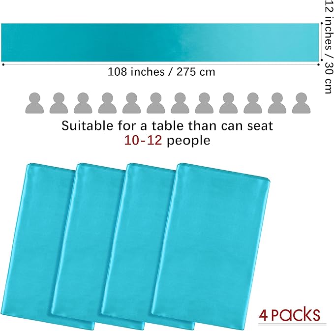 Aneco 4 Pack Satin Table Runner 12 x 108 Inch Teal Long Bright Silk and Smooth Fabric Party Table Runner for Wedding Banquet Party Decoration