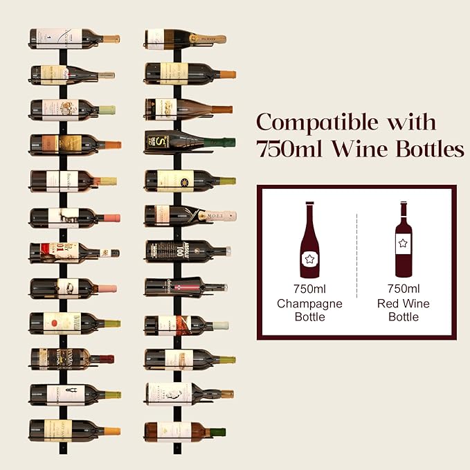 24 Bottles Wall Mounted Wine Rack, Detachable Wall Hanging Bottle Holder, Use as One or Four, DIY Display, Storage Racks for Wine, for Restaurant, Bar, Cellar