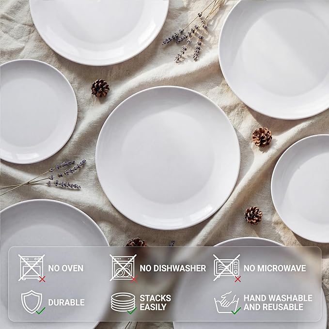 KIRE 60PCS White Disposable Plates - Heavy Duty White Plastic Plates for Party/Wedding - Include 30Pieces 10.25inch Dinner Plates and 30Pieces 7.5inch Dessert/Salad Plates