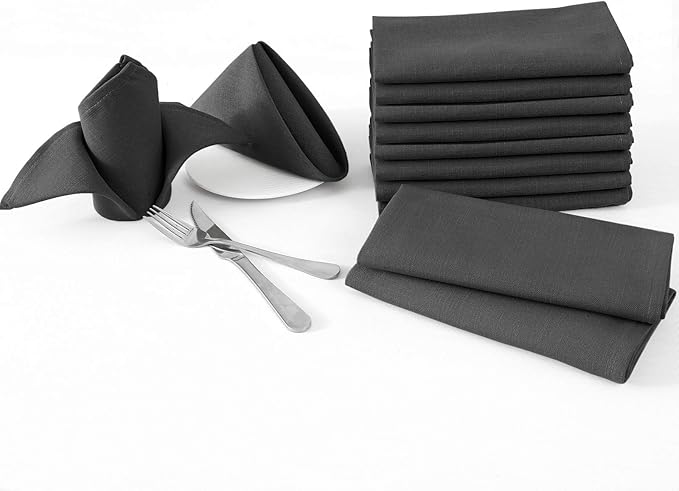 H.VERSAILTEX Cloth Napkins Set of 12 (18" X 18") Linen Textured Dinner Napkins Waterproof Extra Soft Thick Durable Reusable Napkins with Hemmed Edges for Dinners, Weddings and Everyday Use, Black