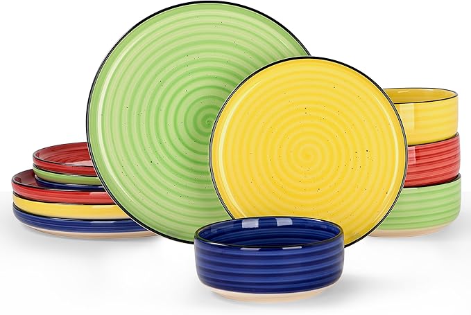 Alntlsiss Bonita Dinnerware Sets 12 Pieces, Blue Stoneware Dishes Set for 6, Plates Set and Bowls Sets, Dishwasher and Microwave Safe