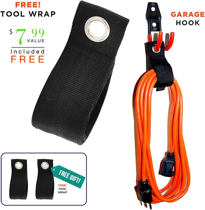Garage Hooks, 12 Pack Wall Storage Hanger with 2 Extension Cord Straps, Heavy Duty Tool Holder for Utilities Organization, Wall Mount Rack for Garden Lawn Tools, Ladders, Bike, Ski (Orange)