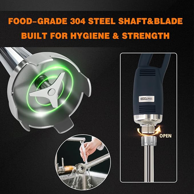 COOLUMA X-Heavy Huty 750W Commercial Immersion Blender, 22 Inch Removable Shaft, 8,000-19,000 RPM Variable Speed, 64 Gallons Hand Mixer, Secure Dual Button Start.
