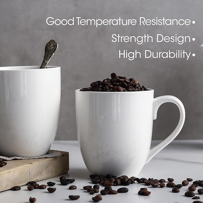 16OZ Ceramic Coffee Mugs Set, Large White Coffee Cups with Handles, Porcelain Mug Sets for Milk, Tea, Latte, Mocha, Cocoa, Cappuccino, Dishwasher Safe, Cups Gift for Holiday & Anniversary (4PCS)