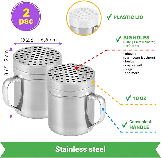 [10oz + 10oz + 14oz] Large Holes Stainless Steel Dredge Shaker Bundle - by CUSINIUM