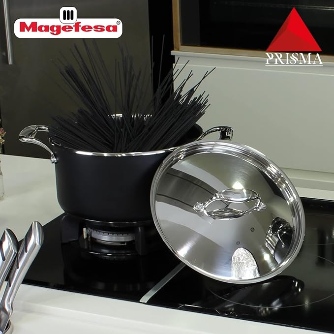 MAGEFESA Prisma ??9.4 inches stew pot, dutch oven with lid, made of 18/10 stainless steel, for all types of kitchens, INDUCTION, easy cleaning, dishwasher and oven safe up to 392쨘F