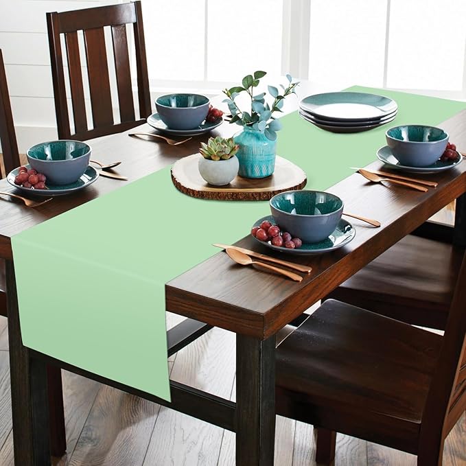 12 Pack Sage Green Table Runner 12 x 72 Inch Long Rustic Farmhouse Wedding Table Runner,Washable and Reusable 6 FT Polyester Table Runners for Wedding Birthday Party Banquet Table Decorations