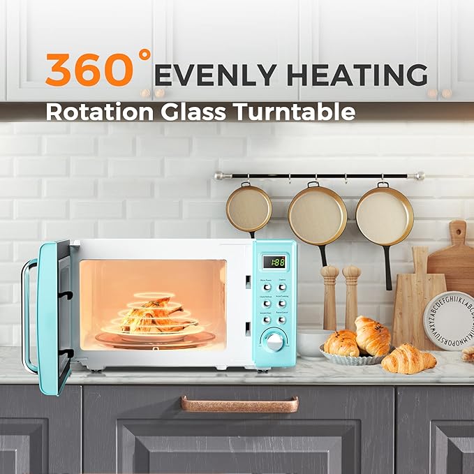 ARLIME Retro Microwave 0.7Cu.ft, 700 Watt Countertop Microwave with 5 Micro Power Defrost & Auto Cooking Function, LED Display, Child Lock, Small Microwave for Kitchen, RV, Dorm (Green)