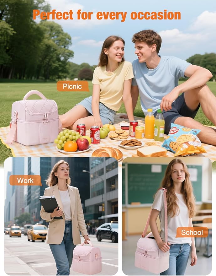 Vuudh Insulated Lunch Bags for Women, Quilted Lunch Box, Lightweight Puffy Padded Waterproof Lunch Tote, Reusable Lunch Cooler bag for Work Picnic Travel