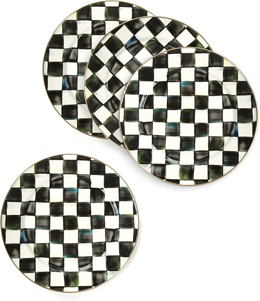 MACKENZIE-CHILDS Enamel Charger Plate, Charger Decoration for Dinner Plates or Home Decor, 12 Inches, Black-and-White Courtly Check, Set of 4