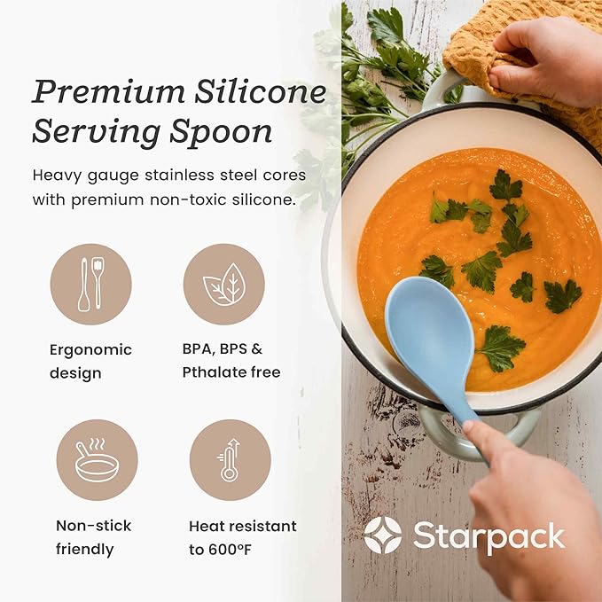 Starpack 'Winning Serve' XL Premium Silicone Serving Spoon (13.5") - Large Silicone Spoon for Cooking High Heat Resistant to 600째F - LFGB Grade Nonstick Mixing Spoons - Large Rubber Serving Spoons