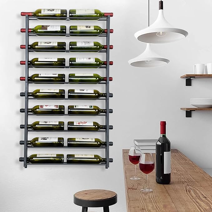 Wine Rack Wall Mounted: 20 Bottles Display Hanging - Large Capacity Wine Storage for Wine Lovers, Bar Operators as Wine Cellar/Bar/Restaurant/Hotel Lobby Display.