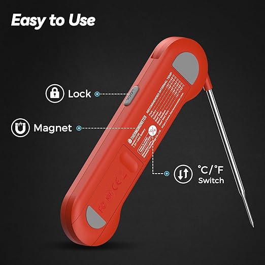 0.5 Sec Instant Read Meat Thermometer Digital with 짹0.5??Precision, Food Thermometer for Cooking Kitchen Gadgets, Oven Grill Candy BBQ Essentials Accessories, Gifts for Him Dad Men Birthday, Red
