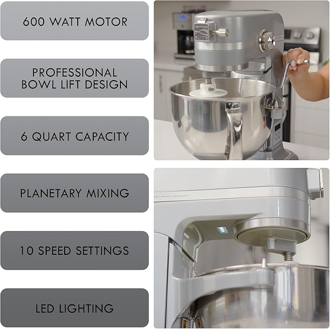 Kenmore Elite Bowl-Lift Stand Mixer ??Professional Electric Batidora de Pie for Baking Heavy Duty Countertop Kitchen Appliance with 5 & 6 Qt Stainless Steel Bowls Flat Beater Whisk Dough Hook