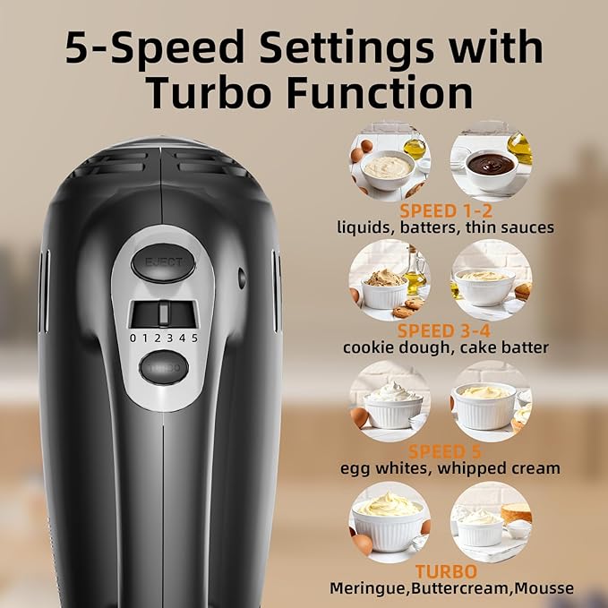 Stand Mixer Hand Mixer Electric Kitchen - 3.2 QT Auto-Rotating Bowl & Beater Small Standing Mixer, 5-Speed Tilt-Head Household Mixer with Beaters& Dough Hooks for Baking, Black