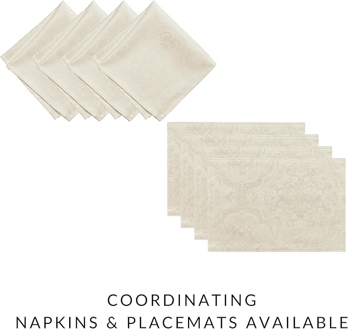 Elrene Home Fashions Caiden Elegance Damask Waterproof, Stain & Wrinkle Resistant Fabric Tablecloth, 60" x 84" Oval, Ivory