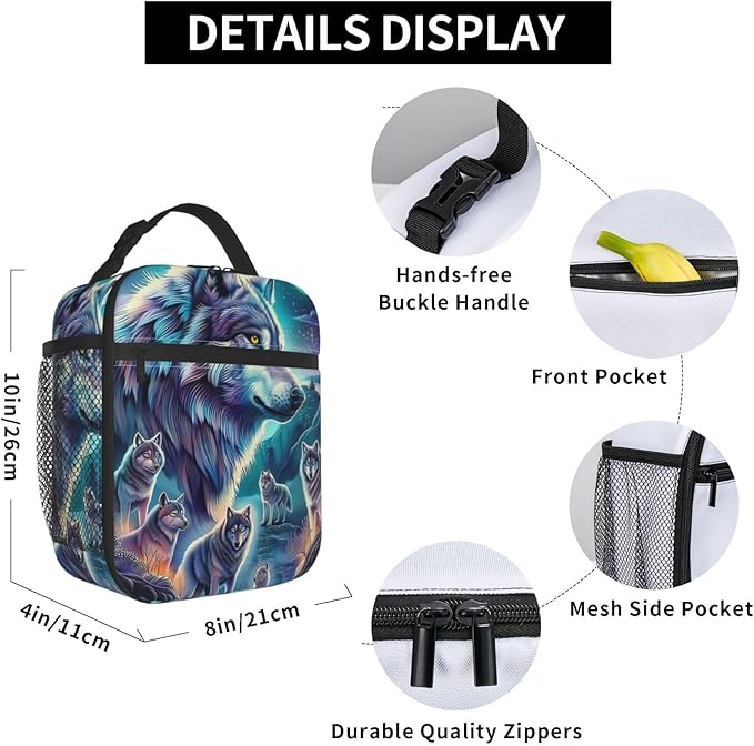 VANZEV Wolf Lunch Box for Adults Women Girls Boys Kids Animal Lunch Box Insulated Cooler Reusable Lunch Bag Container Gifts for Work Office Picnic Travel School