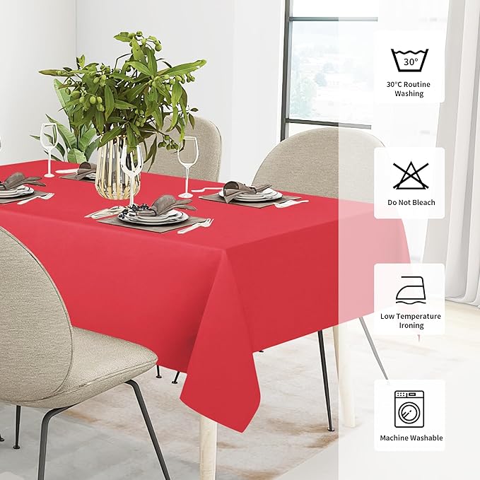 Easy-Going Faux Linen Waterproof Spill-Proof Tablecloth Stain Resistant Rectangle Table Cloth Wrinkle Free Decorative Fabric for Kitchen, Dining, Party, Weddings, Restaurants (60x102 in, Red)