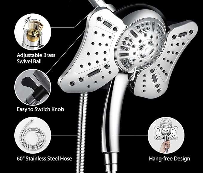 GRICH Shower Head with Handheld Spray Combo: 2 in 1 Rainfall Shower Heads high pressure & Handheld Shower Head, 9 Spray Modes/Settings Detachable Shower Head with Hose cUPC and CEC Certification