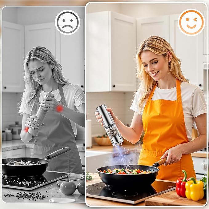 HomeHacks Upgraded Larger Capacity Electric Salt and Pepper Grinder Set, Rechargeable Type-C with LED Light, Stainless Steel Automatic & 6 Adjustable Coarseness, Ideal for Housewarming/Christmas Gifts